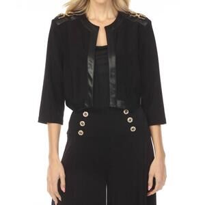 NEW JOSEPH RIBKOFF faux leather trim cropped jacket in black